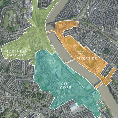 Map showing redevelopment areas of Newport city centre