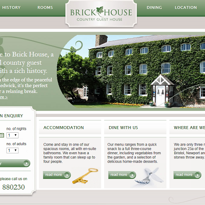 An image of the homepage of the Brick House guesthouse website